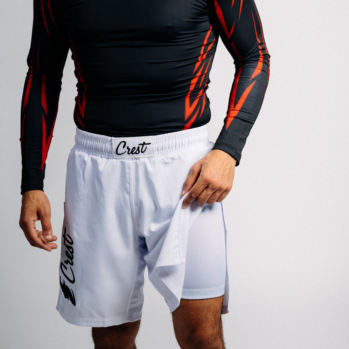 White | Crest "Hybrid" - MMA shorts (long)